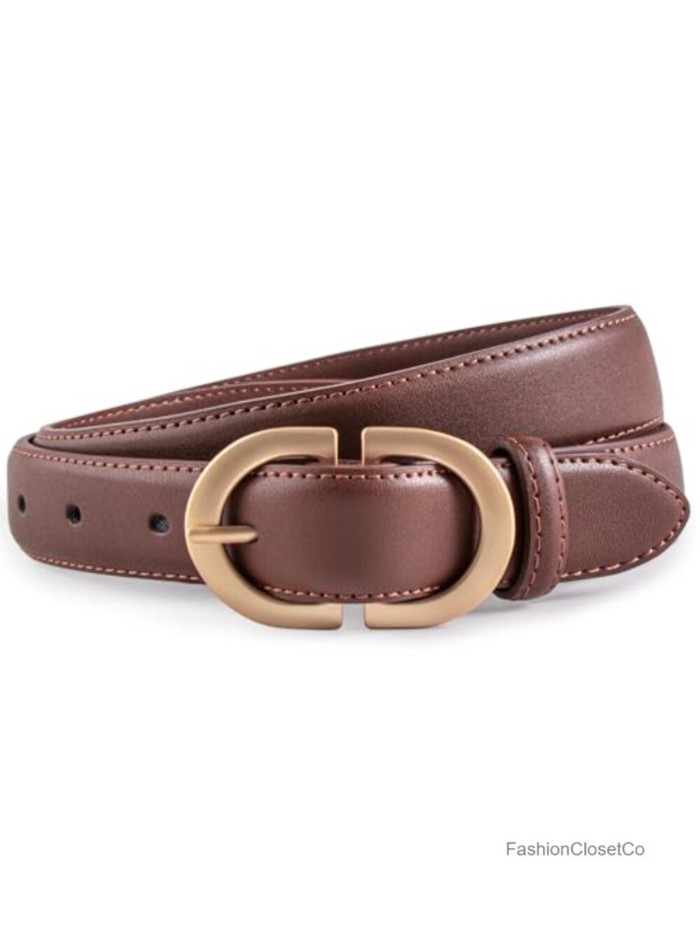 Genuine Leather Women's Belt Oval Gold Buckle Adjustable Waist